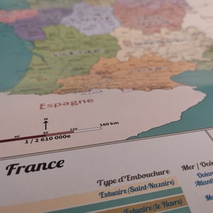 Może przedstawiać: Zbliżenie na mapę Francji z paskiem skali pokazującym 1/2 610 000. Mapa jest oznaczona jako "s de France" i "Hiszpania". Pasek skali jest oznaczony jako "0", "40", "80", "120" i "160 km".