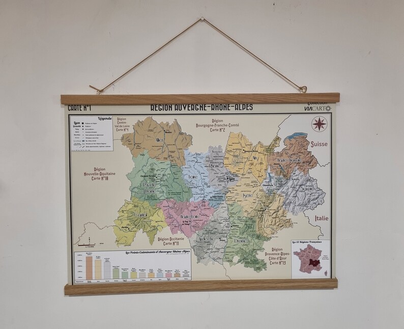 Carte murale de la région Auvergne-Rhône-Alpes
