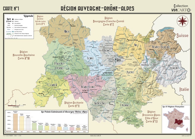Carte murale de la région Auvergne Rhône Alpes image 3