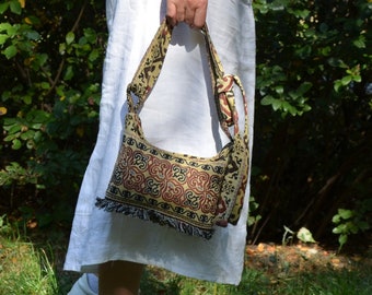 Cross body bag handbag handmade. Mini crossbody bag. Fabric shoulder bag and in hand.