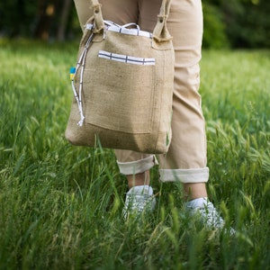 Sac en toile de jute artisanal, sac seau en coton de jute Sac à bandoulière fait à la main pour le shopping et les loisirs. image 3