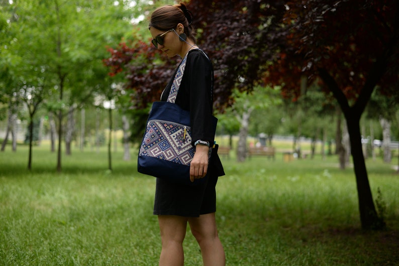 Handmade Fabric Crossbody Bag. Canvas Women Shoulder Bag for Document Shopping walks. image 3