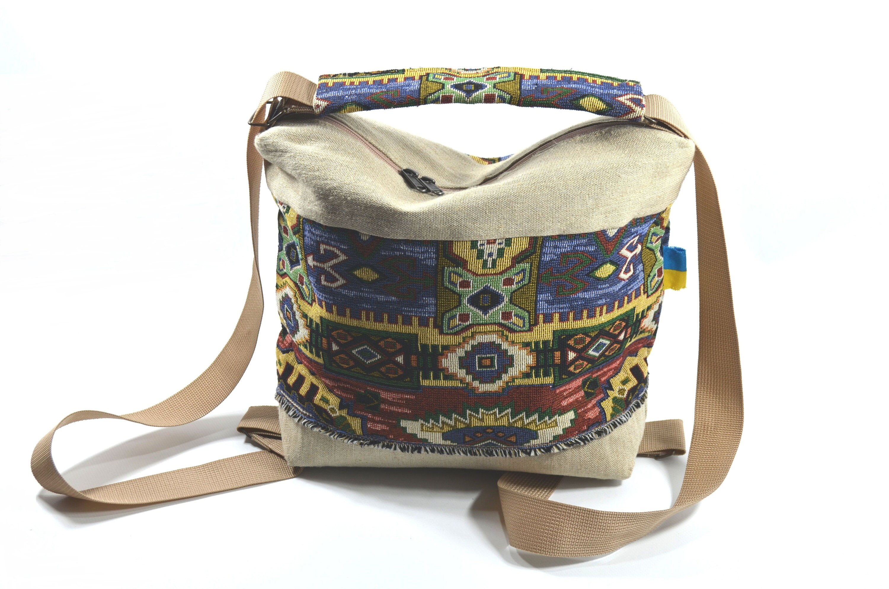 Rare Kindred Spirit Artisan Convertible Backpack Handmade USA Boho Tapestry Bag Convertible Linen Backpack, Handmade Tapestry Hobo Bag - Etsy main image 3