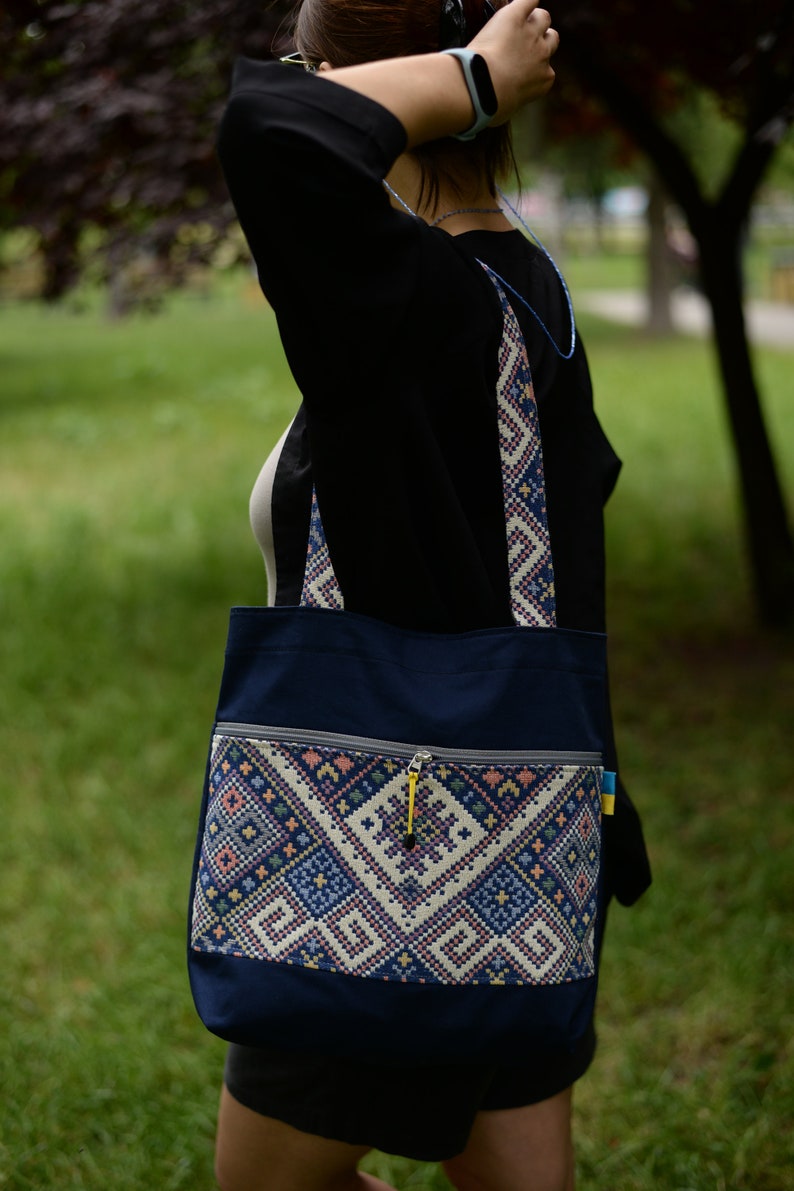 Handmade Fabric Crossbody Bag. Canvas Women Shoulder Bag for Document Shopping walks. image 5