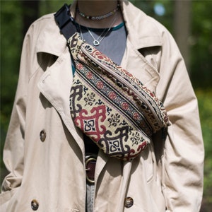Women handbag, fabric cross body bag and waist bag. Original belt bag made of cotton, flax and tapestry good gift for a woman, wife gift bag image 1