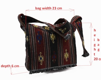 Tapestry Crossbody Bag, Handmade Ethnic Fabric Bag with Adjustable Strap