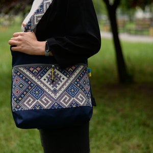 Handmade Fabric Crossbody Bag. Canvas Women Shoulder Bag for Document Shopping walks. image 9