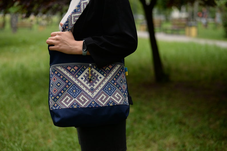 Handmade Fabric Crossbody Bag. Canvas Women Shoulder Bag for Document Shopping walks. image 9