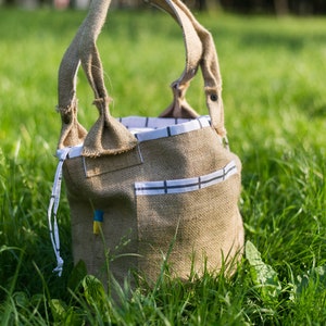 Sac en toile de jute artisanal, sac seau en coton de jute Sac à bandoulière fait à la main pour le shopping et les loisirs. image 2