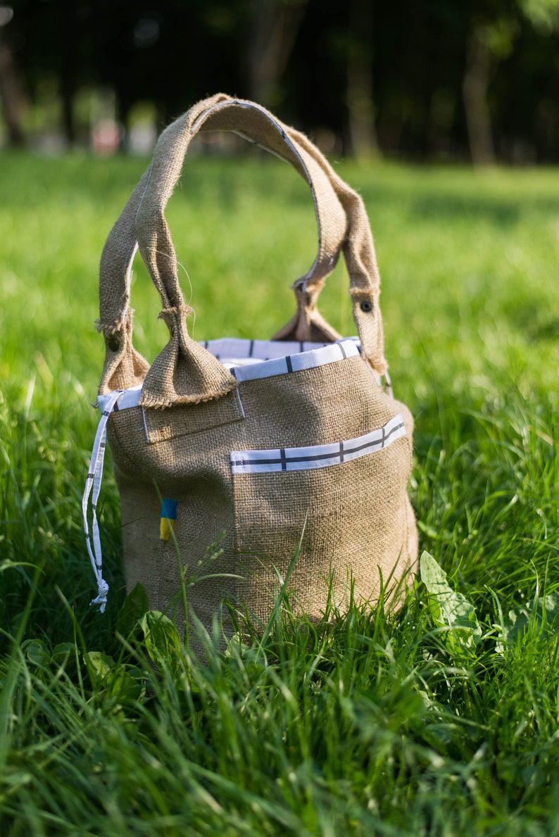 Sac en toile de jute artisanal, sac seau en coton de jute Sac à bandoulière fait à la main pour le shopping et les loisirs. image 2