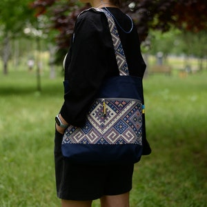 Handmade Fabric Crossbody Bag. Canvas Women Shoulder Bag for Document Shopping walks. image 7