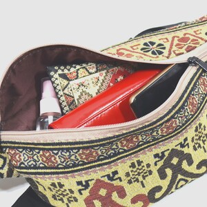 Women handbag, fabric cross body bag and waist bag. Original belt bag made of cotton, flax and tapestry good gift for a woman, wife gift bag image 4