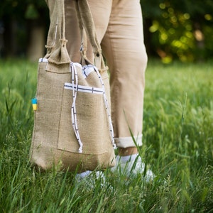 Sac en toile de jute artisanal, sac seau en coton de jute Sac à bandoulière fait à la main pour le shopping et les loisirs. image 1