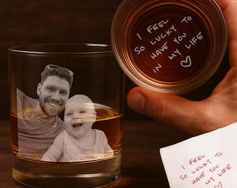 Custom Photo Glass,  Dad Whiskey Glass, Handwritten Gifts, Mother & Fathers Day Gifts, Personalized Dad Gifts, Valentine's, Christmas Gifts