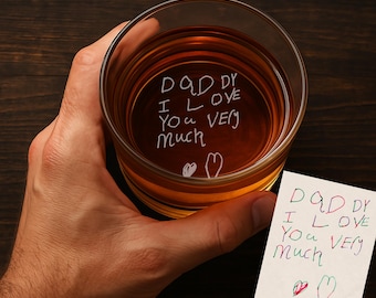 Dad Whiskey Glass, Handwritten Gifts, Custom Photo Glass,  Fathers Day Gifts, Personalized Dad Gifts, Valentine's Gifts, Christmas Gifts