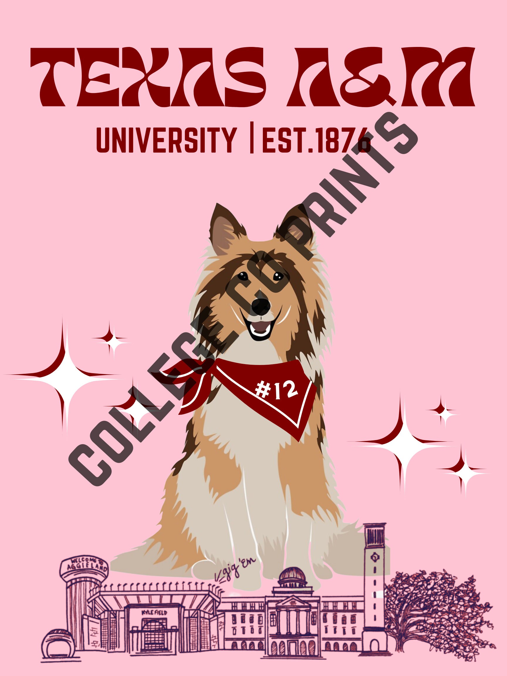 Reville Digital Print, Tamu Decor, College Station Decor, Preppy Decor