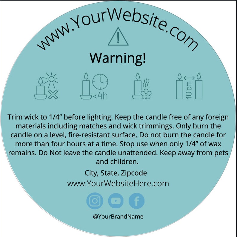 EDITABLE & PRINTABLE Warning Label for Candles template Etsy