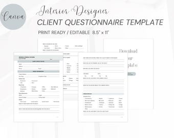 Client Questionnaire Canva Template, Customizable, Client Intro, Questionnaire, Interior Designer Client, Client Interior, A4 Document
