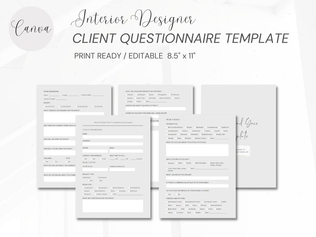 Client Questionnaire Canva Template, Customizable, Print Ready, Client Client Questionnaire Canva Template, Customizable, Print Ready, Client