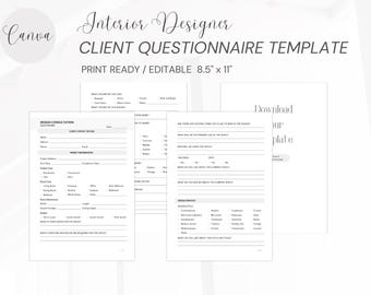 Client Questionnaire Canva Template, Customizable, Client Intro, Questionnaire, Interior Designer Client, Client Interior, A4 Document