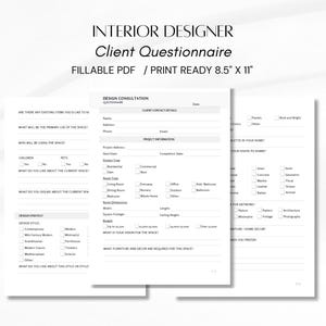 Interior Design Client Questionnaire – Fillable PDF Template, A4, Client Questionnaire