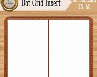 Dot Grid Travelers Notebook Insert - A6 Standard TN A5 - Fountain Pen Friendly, Hand-Stitched Kraft Cover - Dotted Bujo Bullet Journal