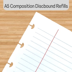 Composition Ruled Discbound Notebook Insert - Fountain Pen Friendly Paper - Lined A5 Disc Bound Planner Journal Filler Refill 64gsm
