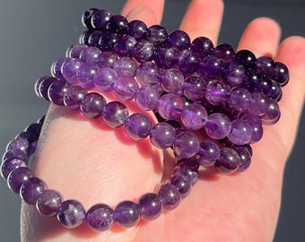 Pulsera de amatista natural de grado AAA, cristal natural, piedra natal de febrero, regalo para ella, piedra calmante, pulsera elástica con piedras preciosas.