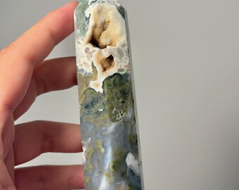 Druzy Green Moss Agate tower, Moss Agate Point, Natural crystal obelisk, mineral specimen crystal, AAA Grade quality moss agate, green agate