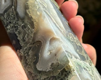 Large 6” Moss Agate tower, Moss Agate Point, Natural crystal, mineral specimen crystal healing, AAA Grade quality moss agate, green agate