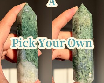 Unique Moss Agate tower, Pick Your Own, Moss Agate Point, Natural crystal obelisk, mineral specimen crystal, AAA Grade quality green agate