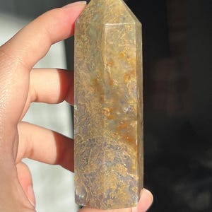 Yellow Brown Moss Agate tower, Moss Agate Point Natural crystal obelisk mineral specimen crystal AAA Grade quality moss agate, green agate