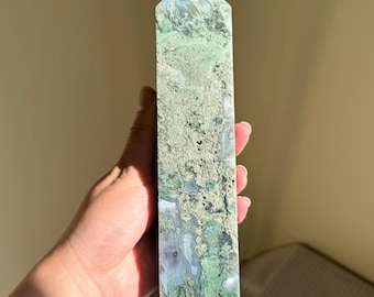 Large druzy Moss Agate tower 2lbs, Moss Agate Point, Natural crystal, mineral specimen crystal healing, AAA Grade quality, green agate