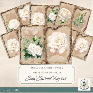 Weiße Rosen Junk Journal Kit: Vintage Ephemera, Scrapbook Papier (Digital Download 11x8.5&quot;)