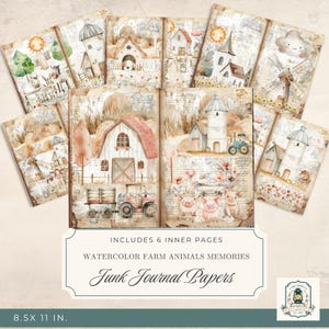Watercolor Farm Animal Junk Journal Pages, Printable Junk Journal Kit, 11x8.5" Digital Download, 300 DPI, Animal Ephemera, Scrapbook Paper