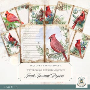 Carnet cartonné aquarelle pour oiseaux rouges : éphémères cardinaux (téléchargement numérique, 23 x 8,5 po.