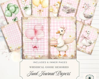 Whimsical Goose Junk Journal Kit: Printable Scrapbook Paper (Digital Download 11x8.5")