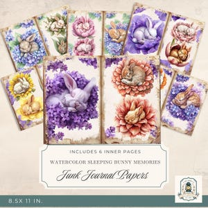Sleeping Bunny Junk Journal Kit: Watercolor Ephemera (Digital Download 11x8.5&quot;)