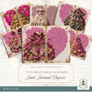 Victorian Dress Junk Journal Pages | Printable Junk Journal Kit | 11x8.5&quot; Digital Download|300 DPI | Victorian Ephemera |Scrapbook Paper