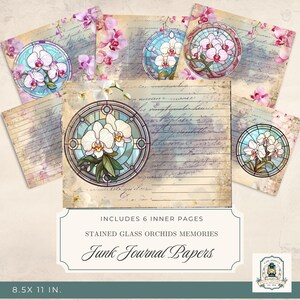 Stained Glass Orchid Junk Journal Pages: Printable Ephemera Kit (Digital Download 11x8.5&quot;)