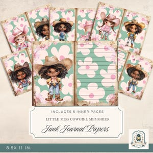 Little Miss Cowgirl Junk Journal Pages, Printable Junk Journal Kit, 11x8.5&quot; Digital Download, 300 DPI, Western Ephemera, Scrapbook Paper