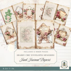 Shabby Chic Envelopes Junk Journal Pages, Printable Junk Journal Kit, 11x8.5&quot; Digital Download, 300 DPI Envelopes Ephemera, Scrapbook Paper
