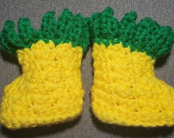 Pineapple Baby Boots Pattern, Size 0-3 Months and 3-6 Months