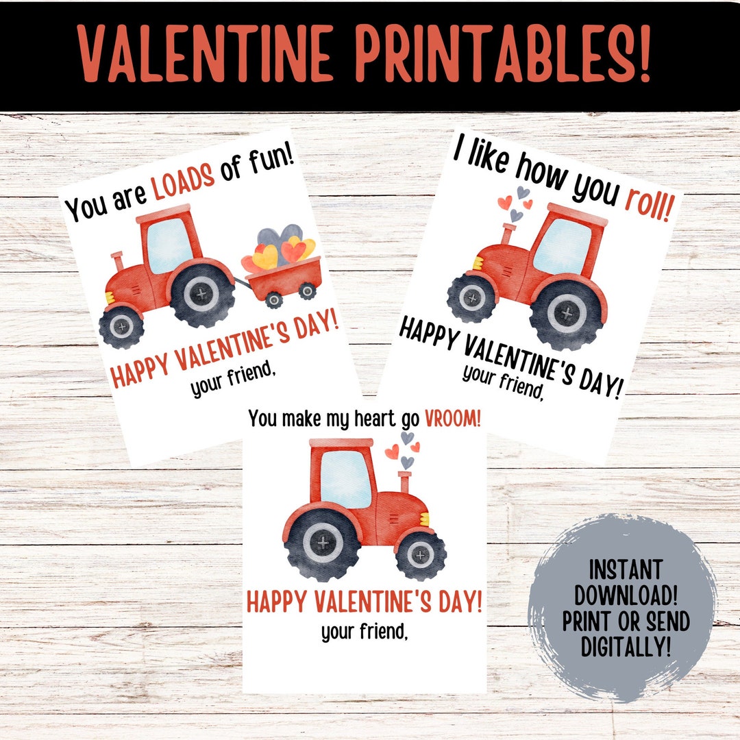 Valentine's Day Cards Tractor Printable Valentine's