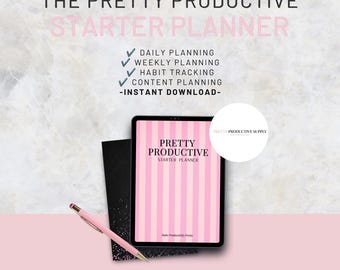 Pretty Productivity Starter Planner | Daily, Weekly, Habit, Content (Digital Download)