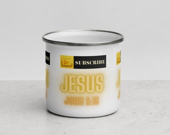 Subscribe Jesus Enamel Mug, religious mugs, coffee mugs, Jesus mugs, cool cups, Christian gift mug