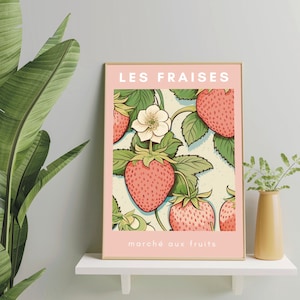 Fruit Market Art Print, Printable Strawberry Poster, Pink and Green Wall Art, Baby Girl Nursery Wall Decor