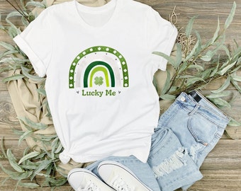 Camiseta irlandesa del arco iris Lucky Me camisa irlandesa del arco iris para las mujeres linda camisa de trébol para las mujeres camisa del día de San Patricio de la suerte