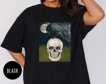 Gothic Crow & Skull Shirt: Dark Academia Cottagecore Tee