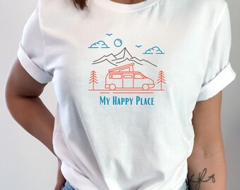 Van Life Women's Camp Tshirt My Happy Place Camper Shirt para mujer Happy Camper Tank Vintage Bus Camping Tank Top para mujer Van Life Shirt